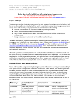 Design Narrative for Solid Waste and Recycling System Requirements Alameda County, CA