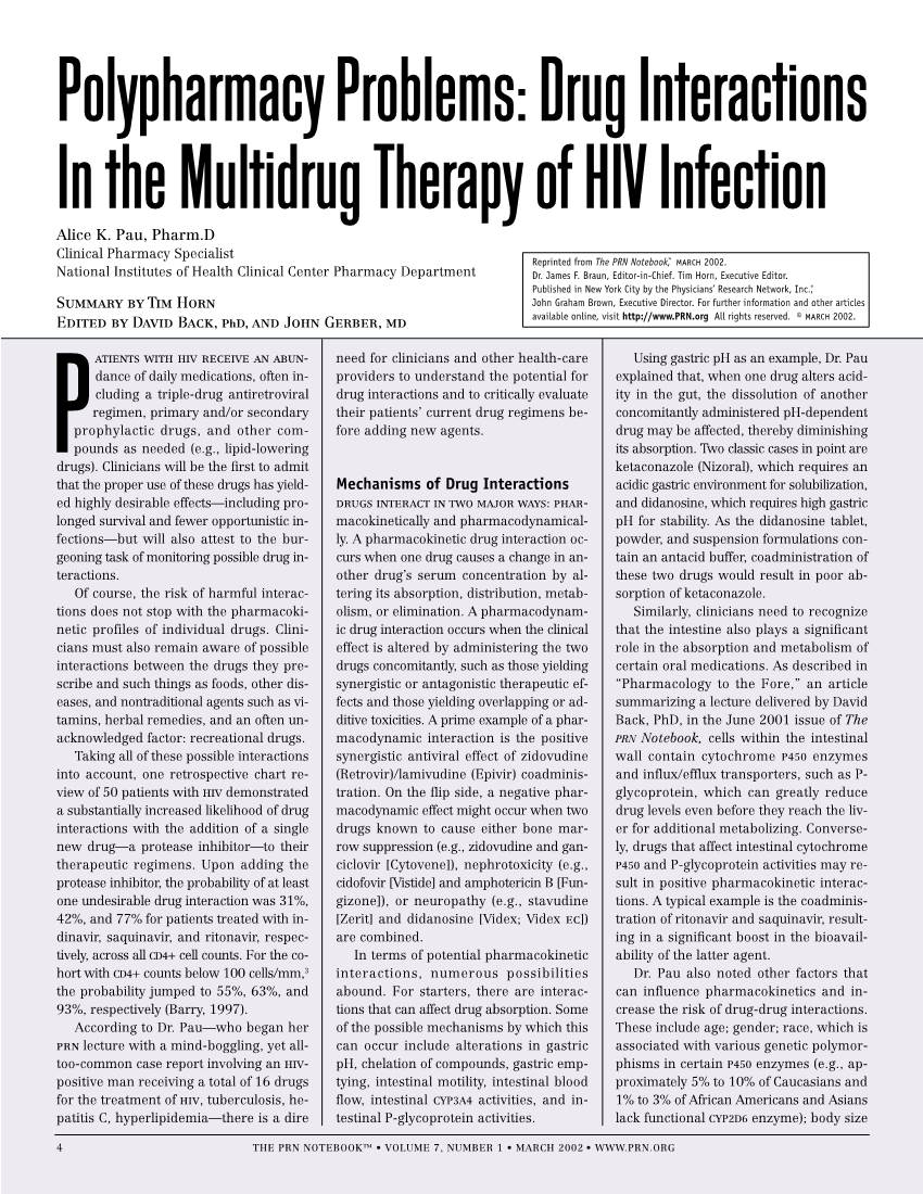 Drug Interactions in the Multidrug Therapy of HIV Infection Alice K