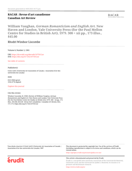 William Vaughan, German Romanticism and English Art