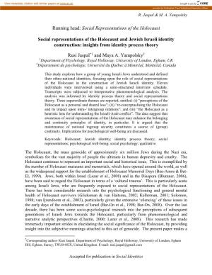 Social Representations of the Holocaust and Israeli