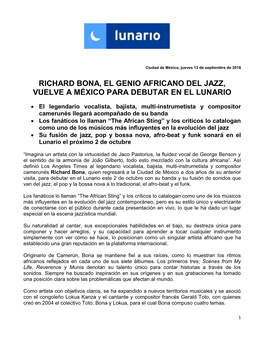 Richard Bona, El Genio Africano Del Jazz, Vuelve a México Para Debutar En El Lunario