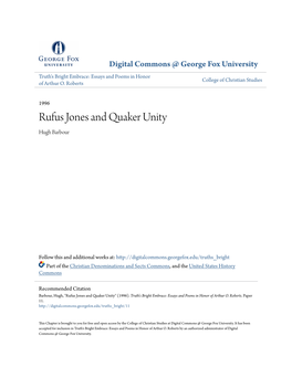 Rufus Jones and Quaker Unity Hugh Barbour
