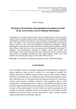 Heritage of Borderland and Population Development Trends in the Cross-Border Area of Albania-Montenegro