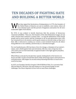 Ten Decades of Fighting Hate and Building a Better World
