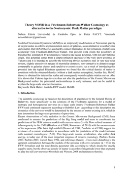 Theory MOND in a Friedmann-Robertson-Walker Cosmology As Alternative to the Nonbaryonic Dark Matter Paradigm