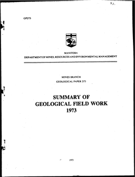 Summary of Geological Field Work 1973