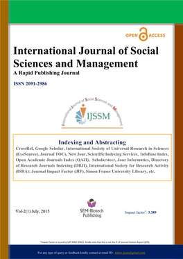 International Journal of Social Sciences and Management a Rapid Publishing Journal