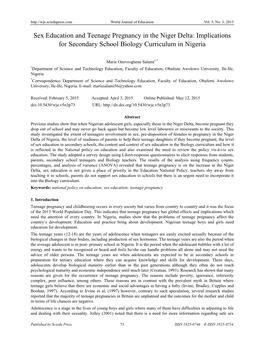 Sex Education and Teenage Pregnancy in the Niger Delta: Implications for Secondary School Biology Curriculum in Nigeria