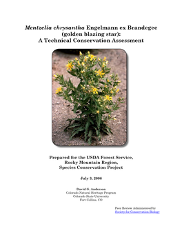 Mentzelia Chrysantha Engelmann Ex Brandegee (Golden Blazing Star): a Technical Conservation Assessment