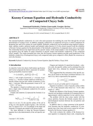 Kozeny-Carman Equation and Hydraulic Conductivity of Compacted Clayey Soils
