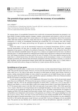 The Potential of Type Species to Destabilise the Taxonomy of Zooxanthellate Scleractinia