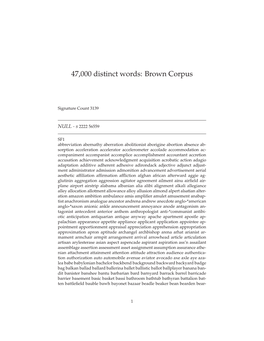 47,000 Distinct Words: Brown Corpus