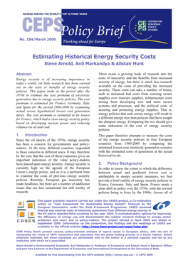 Estimating Historical Energy Security Costs Steve Arnold, Anil Markandya & Alistair Hunt