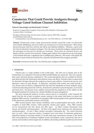 Conotoxins That Could Provide Analgesia Through Voltage Gated Sodium Channel Inhibition