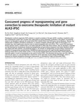 Concurrent Progress of Reprogramming and Gene Correction to Overcome Therapeutic Limitation of Mutant ALK2-Ipsc