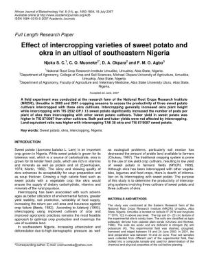 Effect of Intercropping Varieties of Sweet Potato and Okra in an Ultisol of Southeastern Nigeria