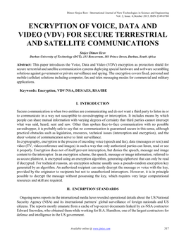 Encryption of Voice, Data and Video (Vdv) for Secure Terrestrial and Satellite Communications