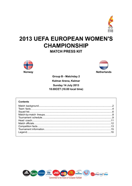 2013 Uefa European Women's Championship Match Press Kit