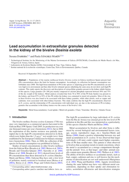 Lead Accumulation in Extracellular Granules Detected in the Kidney of the Bivalve Dosinia Exoleta