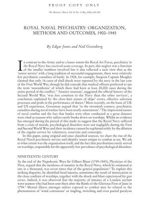 Royal Naval Psychiatry: Organization, Methods and Outcomes, 1900–1945