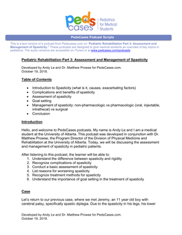 Pediatric Rehabilitation Part 3: Assessment and Management Of