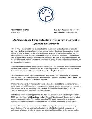 Moderate House Democrats Stand with Governor Lamont in Opposing Tax Increases
