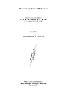 (Phd) Dissertation FERENC SZOMBATHELYI HEAD OF