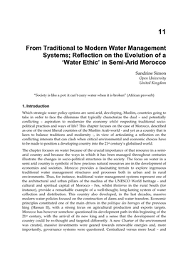 From Traditional to Modern Water Management Systems; Reflection on the Evolution of a ‘Water Ethic’ in Semi-Arid Morocco