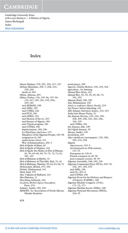 Cambridge University Press 978-0-521-85164-0 — a History of Algeria James Mcdougall Index More Information