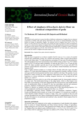 Effect of Singhara (Eleocharis Dulcis) Flour on Chemical Composition of Peda