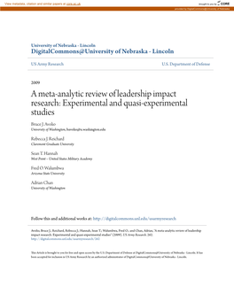 A Meta-Analytic Review of Leadership Impact Research: Experimental and Quasi-Experimental Studies Bruce J