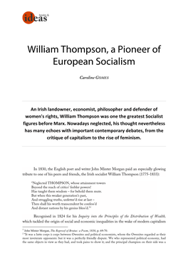 William Thompson, a Pioneer of European Socialism