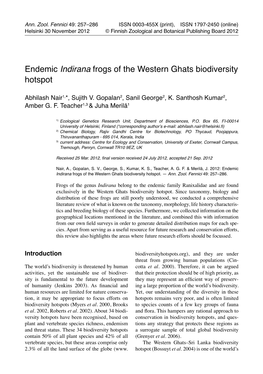 Endemic Indirana Frogs of the Western Ghats Biodiversity Hotspot
