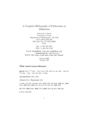 A Complete Bibliography of Publications in Dialectica