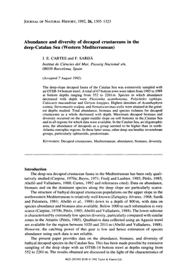 Abundance and Diversity of Decapod Crustaceans in the Deep-Catalan Sea (Western Mediterranean)