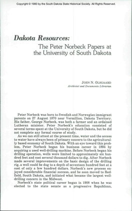 Dakota Resources: the Peter Norbeck Papers at the University of South Dakota