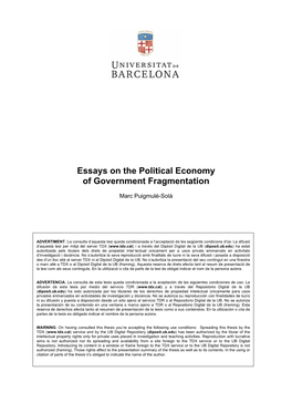 Essays on the Political Economy of Government Fragmentation