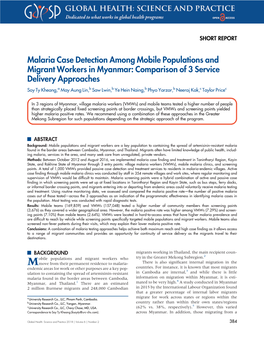 Malaria Case Detection Among Mobile Populations and Migrant