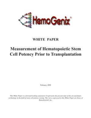 Measurement of Hematopoietic Stem Cell Potency Prior to Transplantation