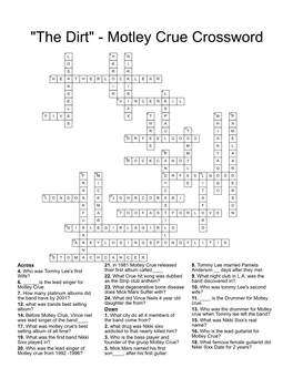 Motley Crue Crossword