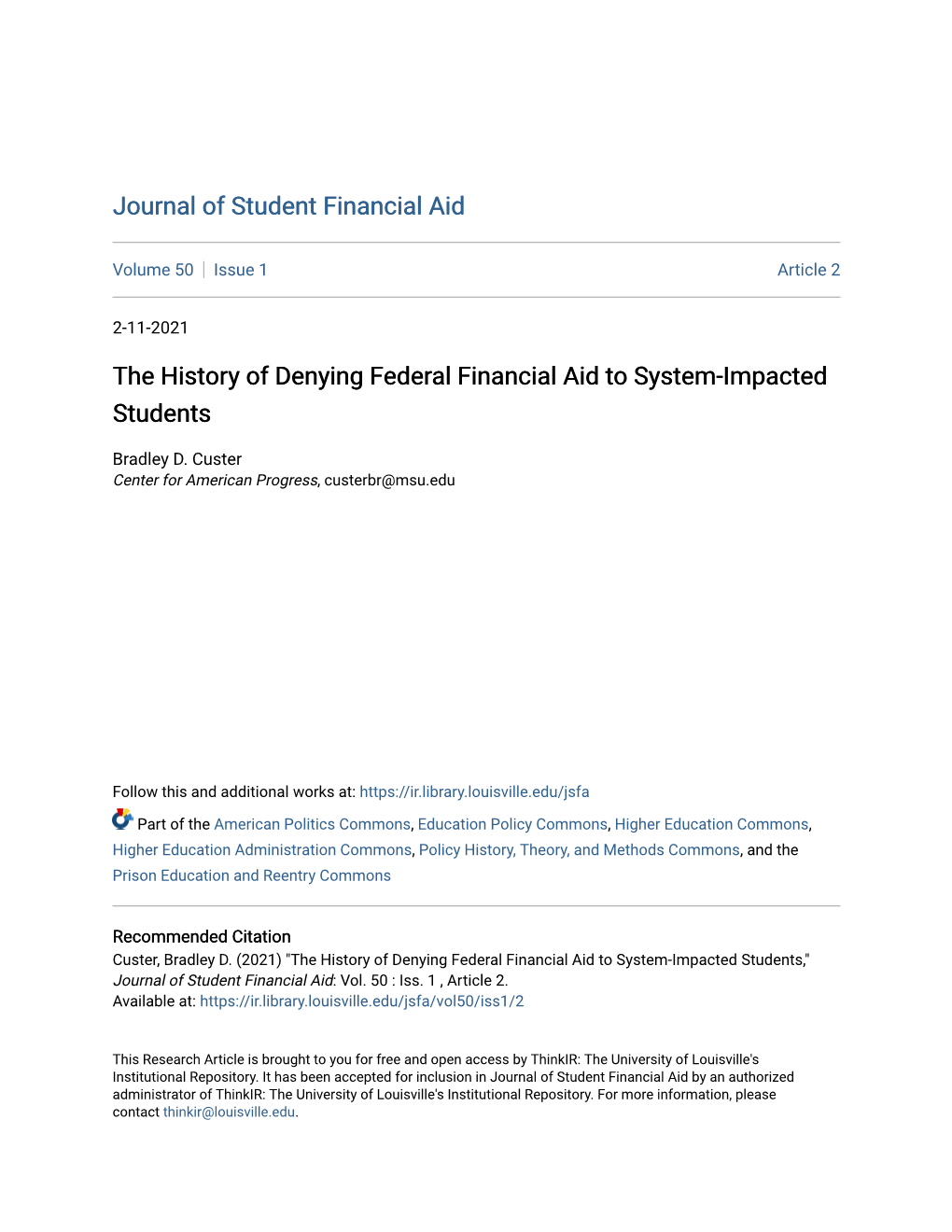 The History Of Denying Federal Financial Aid To System-Impacted ...