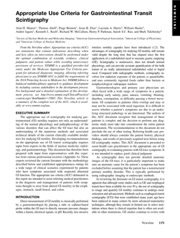 Appropriate Use Criteria for Gastrointestinal Transit Scintigraphy