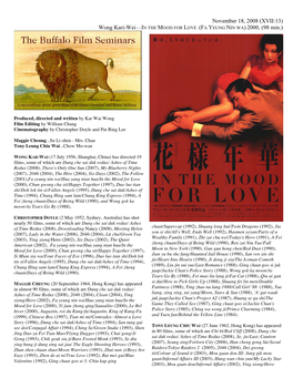 Wong Kari-Wei—IN the MOOD for LOVE (FA YEUNG NIN WA) 2000, (98 Min.)