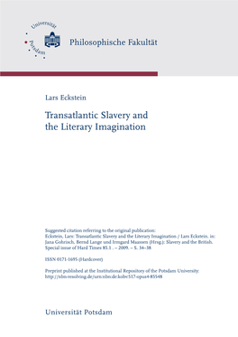 Lars Eckstein Transatlantic Slavery and the Literary Imagination