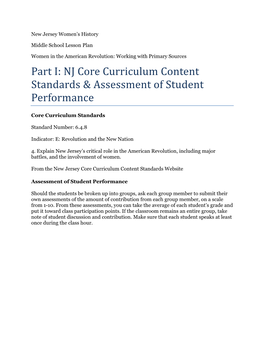 Part I: NJ Core Curriculum Content Standards & Assessment of Student