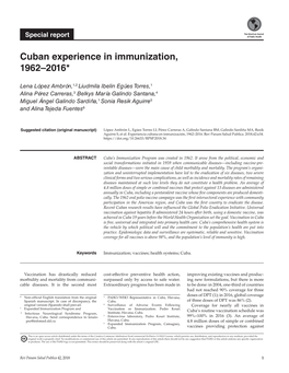 Cuban Experience in Immunization, 1962–2016*