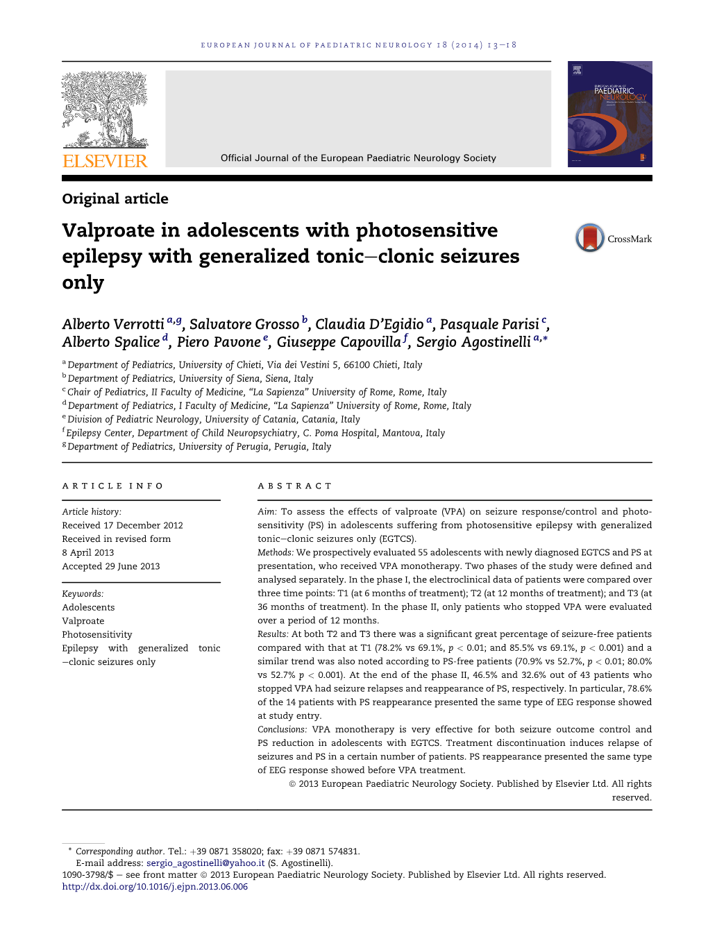 Valproate in Adolescents with Photosensitive Epilepsy with Generalized Tonic-Clonic Seizures Only