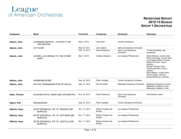 Repertoire Report 2012-13 Season Group 1 Orchestras