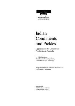 Indian Condiments and Pickles Opportunities for Commercial Production in Australia