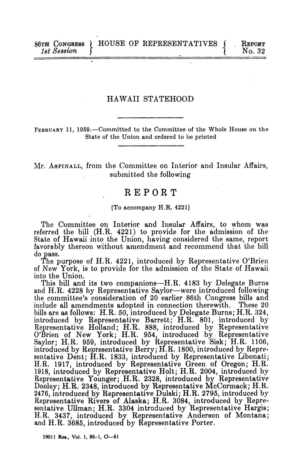 U.S. House Report 32 for H.R. 4221 (Feb 1959)